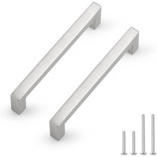 50 Pack Hole Centers 5 inch 128mm Kitchen Cabinet Handles,Brushed Satin Nickel Square Kitchen Cabinet Pulls,Stainless Steel Dresser Drawer Pull Handles