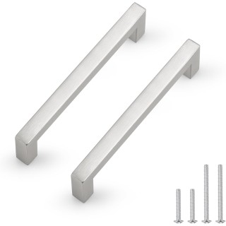 50 Pack Hole Centers 5 inch 128mm Kitchen Cabinet Handles,Brushed Satin Nickel Square Kitchen Cabinet Pulls,Stainless Steel Dresser Drawer Pull Handles