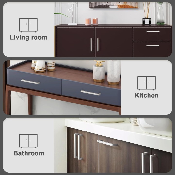 50 Pack Hole Centers 5 inch 128mm Kitchen Cabinet Handles,Brushed Satin Nickel Square Kitchen Cabinet Pulls,Stainless Steel Dresser Drawer Pull Handles