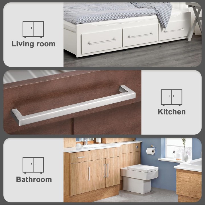 50 Pack Hole Centers 10 inch 256mm Square Kitchen Cabinet Handles,Brushed Satin Nickel Kitchen Cabinet Pulls,Stainless Steel Dresser Drawer Handles