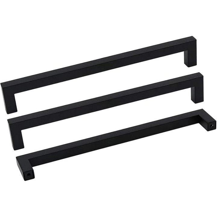 25Pack Black Square Bar Cabinet Pull Drawer Handle Stainless Steel Modern Hardware for Kitchen and Bathroom Cabinets Cupboard, Center to Center 12-3/5in(320mm)
