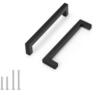 50 Pack Black Square Kitchen Cabinet Pulls,Hole Centers 6.25inch Stainless Steel Cabinet Handles,Square Corner Bar Black Dresser Drawer Pull Handles