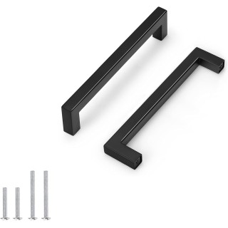 50 Pack Black Square Kitchen Cabinet Pulls,Hole Centers 6.25inch Stainless Steel Cabinet Handles,Square Corner Bar Black Dresser Drawer Pull Handles