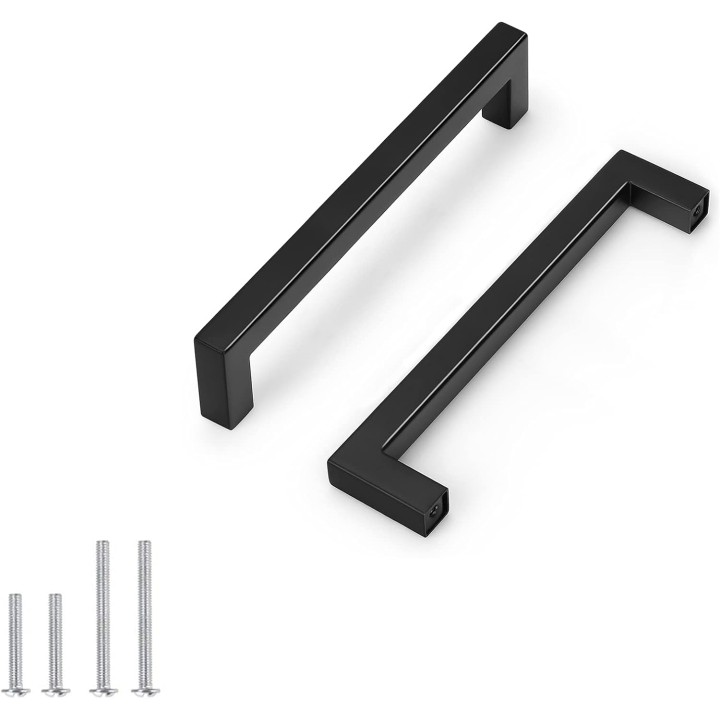 50 Pack Black Square Kitchen Cabinet Pulls,Hole Centers 6.25inch Stainless Steel Cabinet Handles,Square Corner Bar Black Dresser Drawer Pull Handles