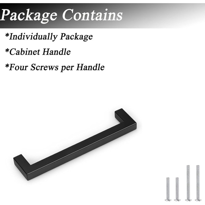 50 Pack Black Square Kitchen Cabinet Pulls,Hole Centers 6.25inch Stainless Steel Cabinet Handles,Square Corner Bar Black Dresser Drawer Pull Handles