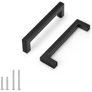 50 Pack Square Black Kitchen Cabinet Pulls,Stainless Steel 5inch Hole Centers Black Cabinet Handles,Square Corner Bar Black Dresser Drawer Pull Handles
