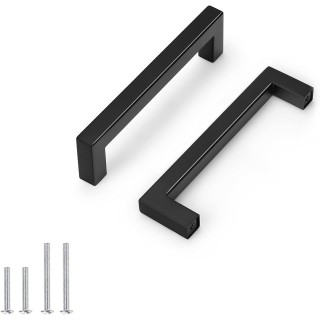 50 Pack Square Black Kitchen Cabinet Pulls,Stainless Steel 5inch Hole Centers Black Cabinet Handles,Square Corner Bar Black Dresser Drawer Pull Handles