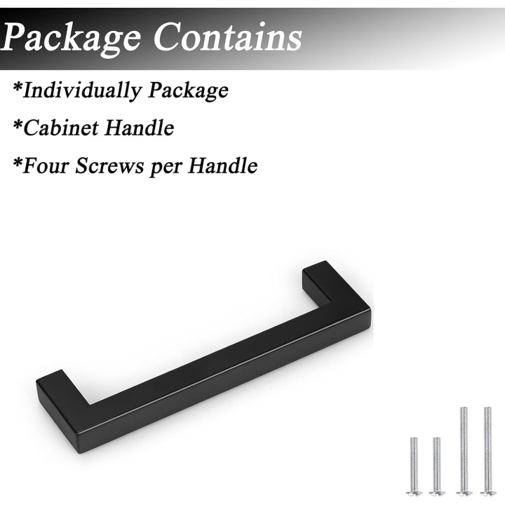 50 Pack Square Black Kitchen Cabinet Pulls,Stainless Steel 5inch Hole Centers Black Cabinet Handles,Square Corner Bar Black Dresser Drawer Pull Handles