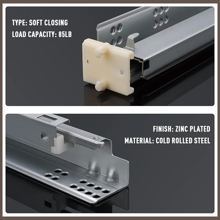 10 Pair 21" Undermount Drawer Slides Soft Close Full Extension Drawer Rails, Mounting Screws and Adjustable Locking Device Included