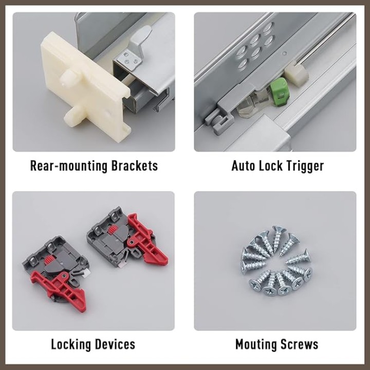10 Pair 21" Undermount Drawer Slides Soft Close Full Extension Drawer Rails, Mounting Screws and Adjustable Locking Device Included