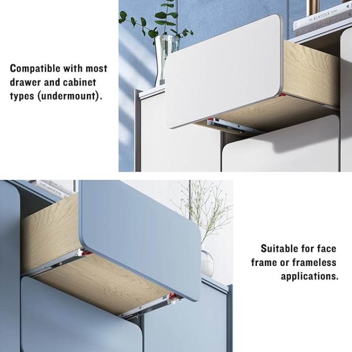 10 Pair 21" Undermount Drawer Slides Soft Close Full Extension Drawer Rails, Mounting Screws and Adjustable Locking Device Included