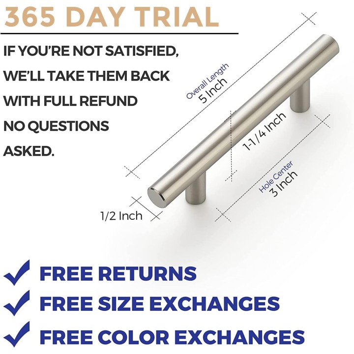 30 Pack 5'' Cabinet Pulls Brushed Nickel Stainless Steel Kitchen Drawer Pulls Cabinet Handles 3" Hole Center