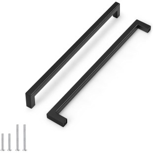 30 Pack Square Black Kitchen Cabinet Pulls,Stainless Steel Hole Centers 12.8inch Cabinet Handles,Square Corner Bar Black Dresser Drawer Pull Handles