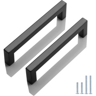 (50 Pack Stainless Steel Flat Black Cabinet Handles 5 Inch(128mm) Hole Center Kitchen Drawer Pulls Stainless Steel Modern Square Hardware