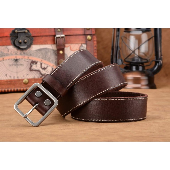 Men's Genuine Leather Belts with Solid Brass Gold Buckle, Top-Grain One Piece Leather Dress Casual Belts For Men.