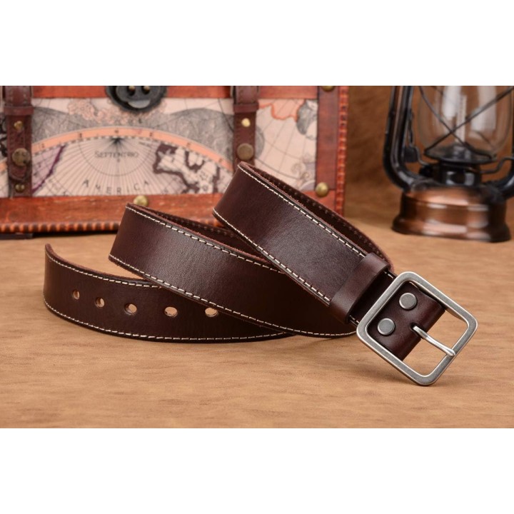 Men's Genuine Leather Belts with Solid Brass Gold Buckle, Top-Grain One Piece Leather Dress Casual Belts For Men.