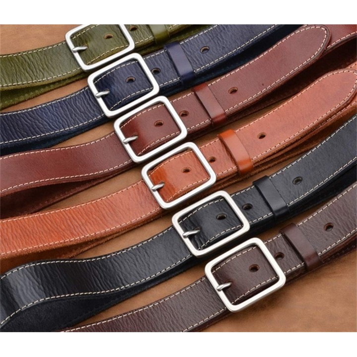 Men's Genuine Leather Belts with Solid Brass Gold Buckle, Top-Grain One Piece Leather Dress Casual Belts For Men.