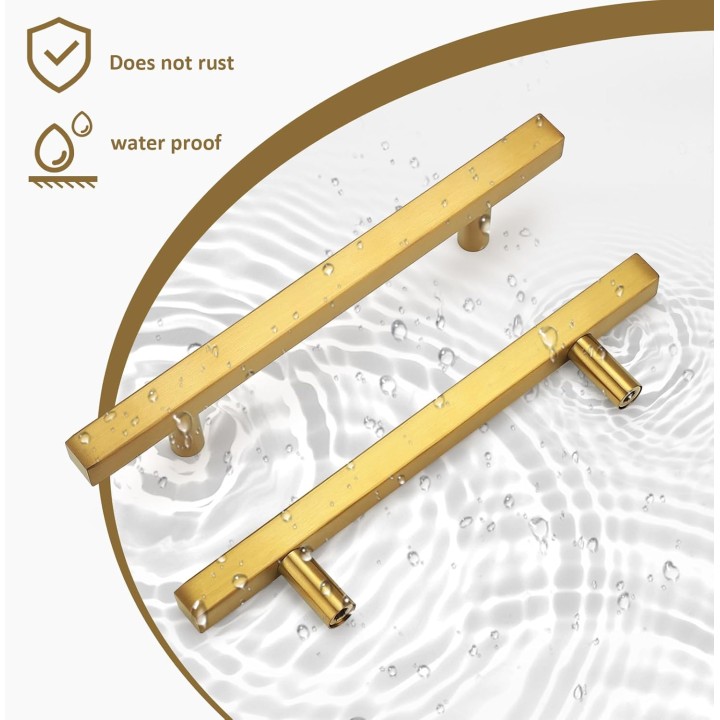 Cabinet Handles-(Pack of 50) Gold 4 inch (102mm) Hole Centers Square T Bar Kitchen Cabinet Handles Drawer Pulls for Kitchen Furniture Hardware