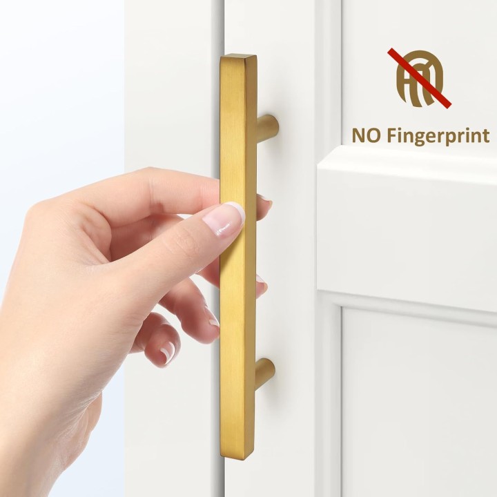 Cabinet Handles-(Pack of 50) Gold 4 inch (102mm) Hole Centers Square T Bar Kitchen Cabinet Handles Drawer Pulls for Kitchen Furniture Hardware