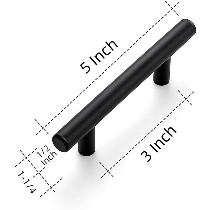 30 Pack | 5 Inch Cabinet Pulls Matte Black Stainless Steel Kitchen Drawer Pulls Cabinet Handles 5 InchLength, 3 Inch Hole Center