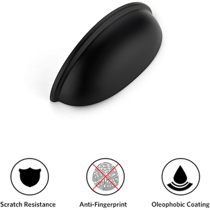 10 Pack 3" Drawer Pulls Flat Black Cabinet Cup Pulls Kitchen Hardware Cabinet Handles Drawer Handles Knobs 3 inch Hole Center