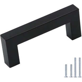 50PCS Black Kitchen Cabinet Handles Modern Pulls for Cabinets J12BK76 Flat Black Cabinet Pulls 3 Inch(76mm) Hole Spacing Square Bar Drawer Pulls 5 Inch Overall Length