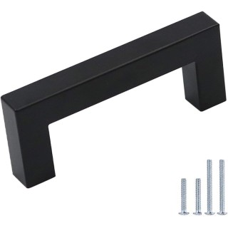 50PCS Black Kitchen Cabinet Handles Modern Pulls for Cabinets J12BK76 Flat Black Cabinet Pulls 3 Inch(76mm) Hole Spacing Square Bar Drawer Pulls 5 Inch Overall Length