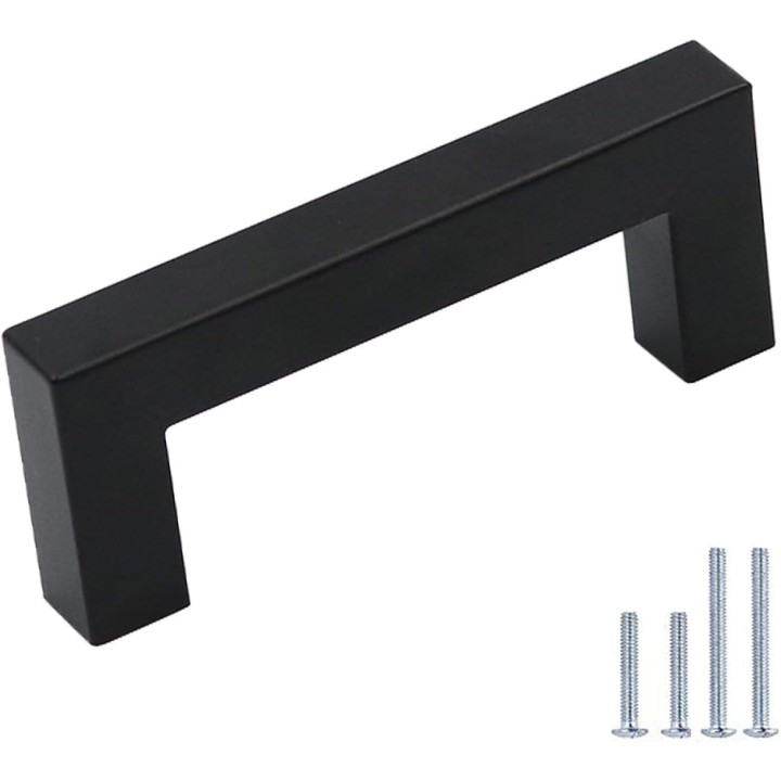 50PCS Black Kitchen Cabinet Handles Modern Pulls for Cabinets J12BK76 Flat Black Cabinet Pulls 3 Inch(76mm) Hole Spacing Square Bar Drawer Pulls 5 Inch Overall Length