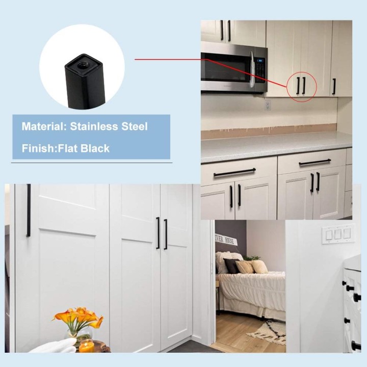 50PCS Black Kitchen Cabinet Handles Modern Pulls for Cabinets J12BK76 Flat Black Cabinet Pulls 3 Inch(76mm) Hole Spacing Square Bar Drawer Pulls 5 Inch Overall Length