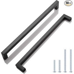 50 Pack Black Square Dresser Drawer Pulls Stainless Steel Modern Kitchen Cabinet Handles Bathroom Cabinet Handles, Center to Center 10"