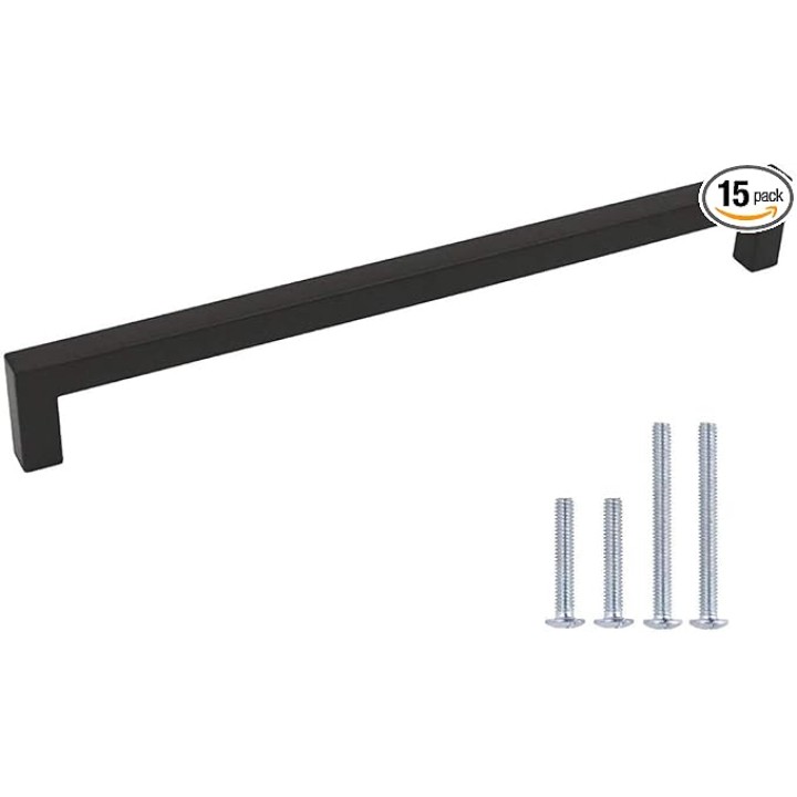 LSJ12BK 15 Pack Stainless Steel Gold Cabinet Pulls, Furniture Handles for Kitchen Cabinet Furniture Black