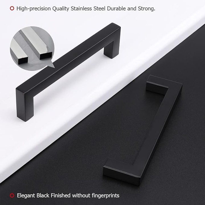 LSJ12BK 15 Pack Stainless Steel Gold Cabinet Pulls, Furniture Handles for Kitchen Cabinet Furniture Black