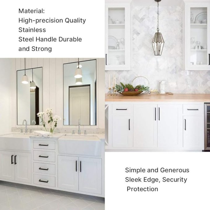 LSJ12BK 15 Pack Stainless Steel Gold Cabinet Pulls, Furniture Handles for Kitchen Cabinet Furniture Black