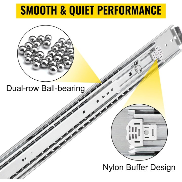 Drawer Slides, 1 Pair 60inch Locking Drawer Slides, 500lbs Load Capacity, Side Mount Ball Bearing Drawer Glides, Long Full Extension Drawer Slide