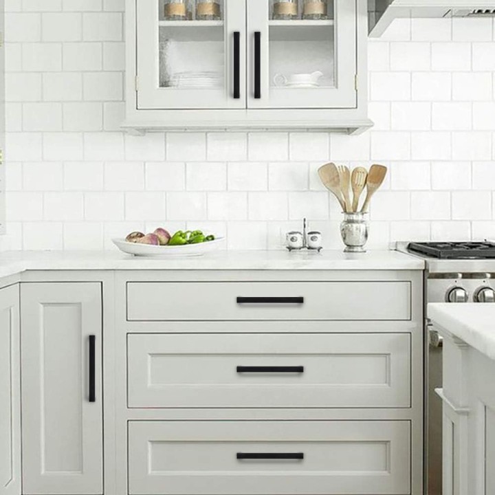 60 Pack Cabinet Handles Square Cabinets Cupboard Hanldes Matte Black Drawer Pulls Stainless Steel Kitchen Cabinet Pulls Cabinet Hardware Drawer Handles 5 inch Hole Center