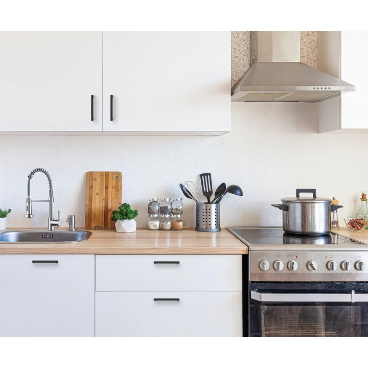 50 Pack Cabinet Handles Square Cabinets Cupboard Hanldes Matte Black Drawer Pulls Stainless Steel Kitchen Cabinet Pulls Cabinet Hardware Drawer Handles 5 inch Hole Center