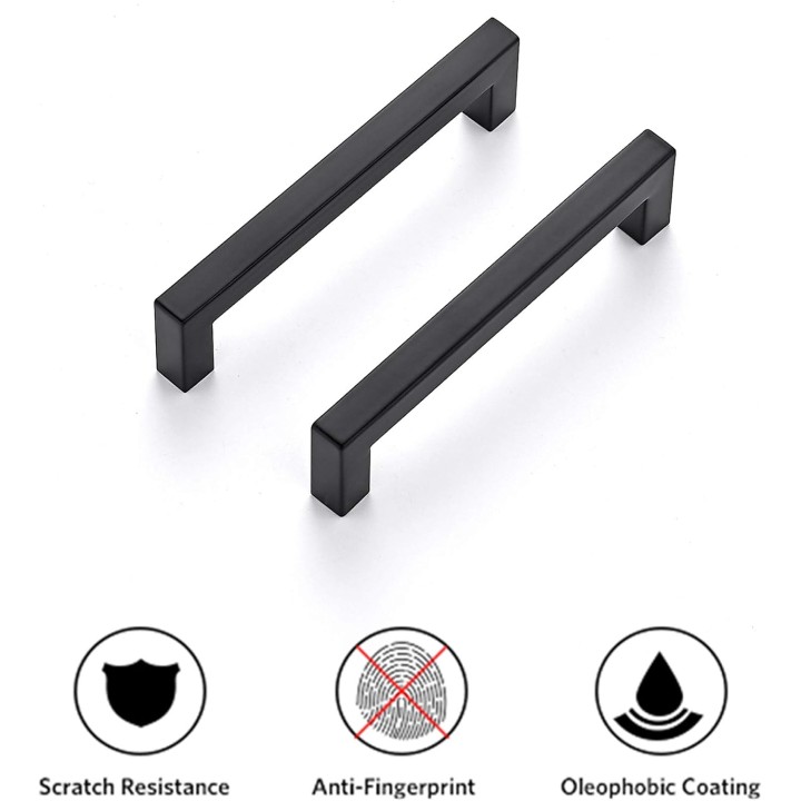 50 Pack Cabinet Handles Square Cabinets Cupboard Hanldes Matte Black Drawer Pulls Stainless Steel Kitchen Cabinet Pulls Cabinet Hardware Drawer Handles 5 inch Hole Center