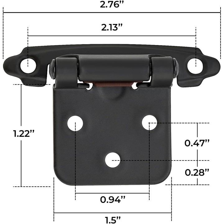 60 Pack 30 Pairs 1/2'' Overlay Cabinet Hinges Black Semi-Concealed Cupboard Hinges Face Mount Cabinet Hardware Self-Closing Cabinet Hinges Decorative Kitchen Cabinet Hinges with Door Bumpers