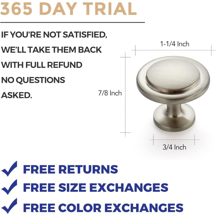 30 Pack Brushed Nickel Cabinet Pulls 1-1/4 inch Kitchen Drawer Pulls Cabinet Door Handles Knobs for Dresser