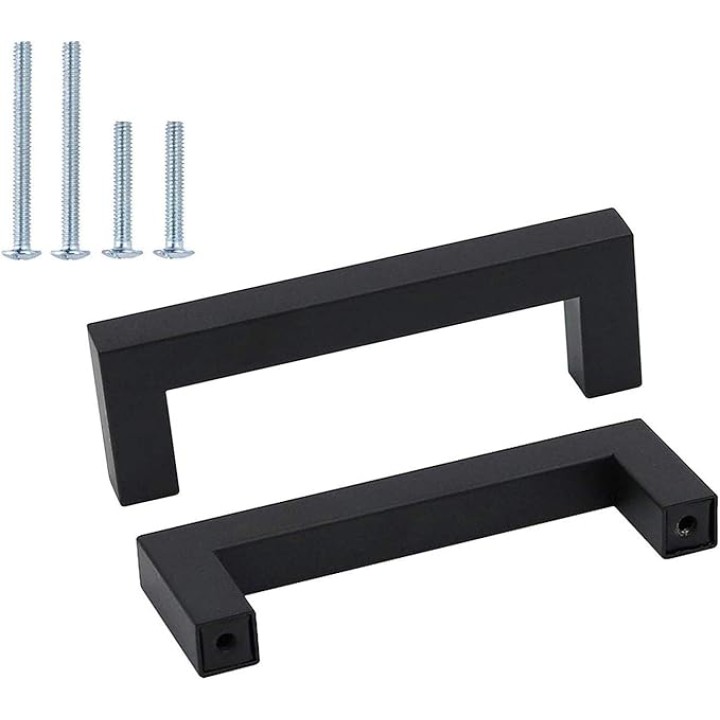 60Pack Black Square Bar Cabinet Pull Drawer Handle Stainless Steel Modern Hardware for Kitchen and Bathroom Cabinets Cupboard, Center to Center 160mm