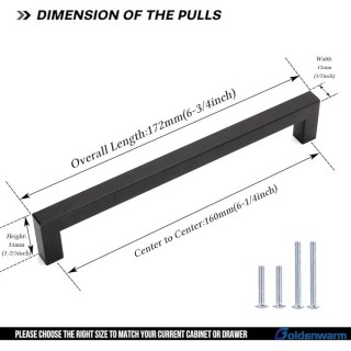 60Pack Black Square Bar Cabinet Pull Drawer Handle Stainless Steel Modern Hardware for Kitchen and Bathroom Cabinets Cupboard, Center to Center 160mm