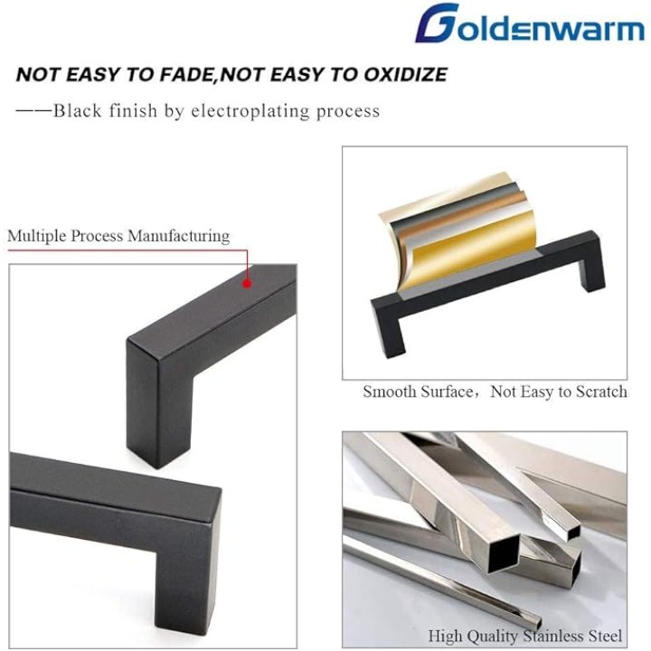 60Pack Black Square Bar Cabinet Pull Drawer Handle Stainless Steel Modern Hardware for Kitchen and Bathroom Cabinets Cupboard, Center to Center 160mm