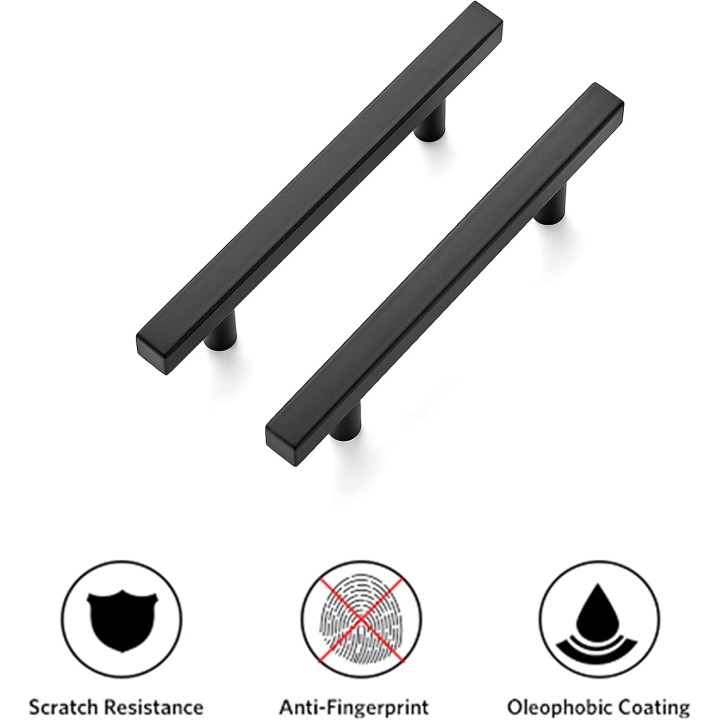 30 Pack 6'' Square Cabinet Pulls Matte Black Stainless Steel Kitchen Drawer Pulls Cabinet Handles 6”Length, 3-3/4” Hole Center
