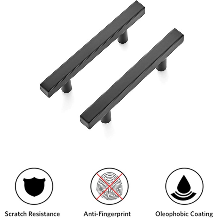 40 Pack 5 inch Square Cabinet Pulls Matte Black Stainless Steel Kitchen Drawer Pulls Cabinet Handles 5”Length, 3” Hole Center