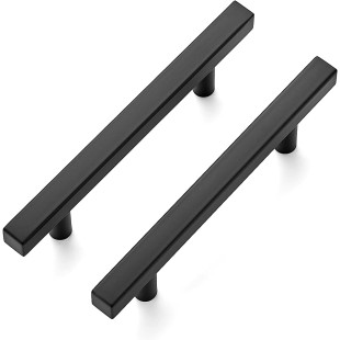 50 Pack 6'' Square Cabinet Pulls Matte Black Stainless Steel Kitchen Drawer Pulls Cabinet Handles 6”Length, 3-3/4” Hole Center