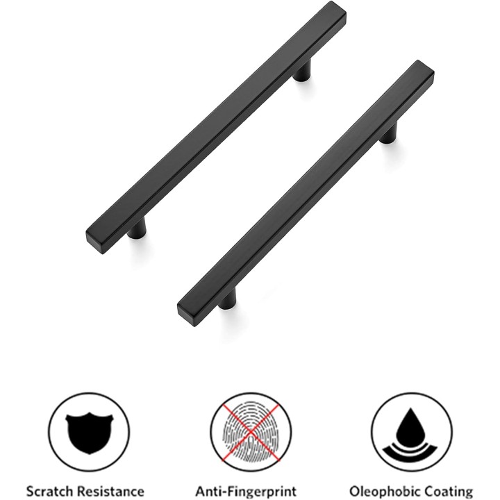 60 Pack 7.38'' Square Cabinet Pulls Matte Black Stainless Steel Kitchen Drawer Pulls Cabinet Handles 7-3/8”Length,5” Hole Center