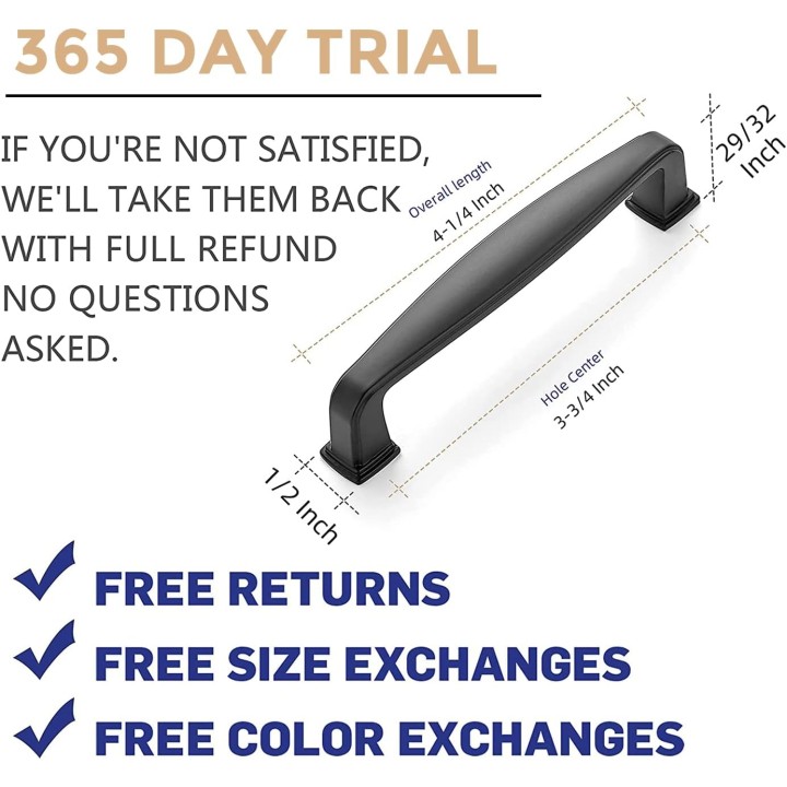 20 Pack Solid 3-3/4 Inch Kitchen Cabinet Handles Matte Black Cabinet Pulls Black Drawer Pulls Kitchen Cabinet Hardware Kitchen Handles for Cabinets Cupboard Handles Drawer Handles