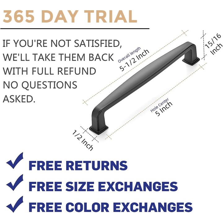 30 Pack Solid 5 Inch Kitchen Cabinet Handles Matte Black Cabinet Pulls Black Drawer Pulls Kitchen Cabinet Hardware Kitchen Handles for Cabinets Cupboard Handles Drawer Handles