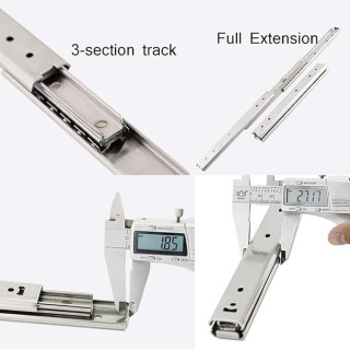 Drawer Slides 10 Inch Full Extension 3-Section Track Rail Ball Bearing Side Mount Cabinet Drawer Stainless Steel Slide Runners Hardware (1 Pair)