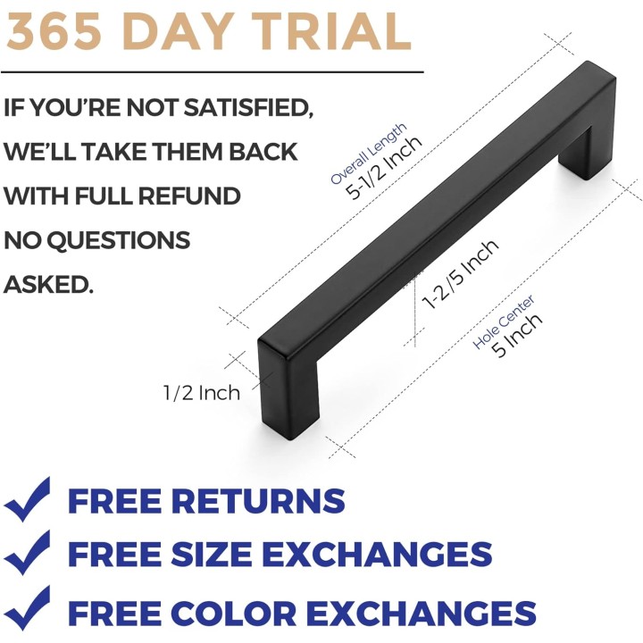 Black Cabinet Pulls 30 Pack 5 Inch Square Kitchen Cabinet Handles Modern Hardware for Kitchen Cabinets Cupboard with Drill Mounting Template